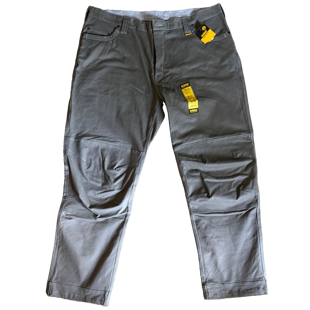 Work Pants Mens DeWalt 40x32 Grey Stretch Canvas Articulated Knee Pro Trousers
